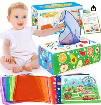 Photo 1 of Aiduy Baby Tissue Box Toys - Montessori Toys for Babies 6-12 Months Soft Stuffed High Contrast Crinkle Infant Sensory Toys Boys Girls Early Learning Toy Baby Gifts Colorful (New)