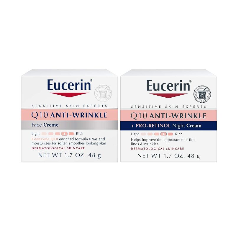 Photo 1 of Eucerin Q10 Anti Wrinkle Face Cream Bundle, Day Cream and Night Cream For Face, 1.7 Ounce (Pack of 2)
