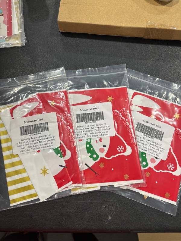 Photo 1 of 3 PACK- Kruckel Christmas Gift Bag with Card | Snowman Design Red Bag | Merry Christmas, Happy New Year, Thanksgiving | Presents For Friends, Family, Decorating