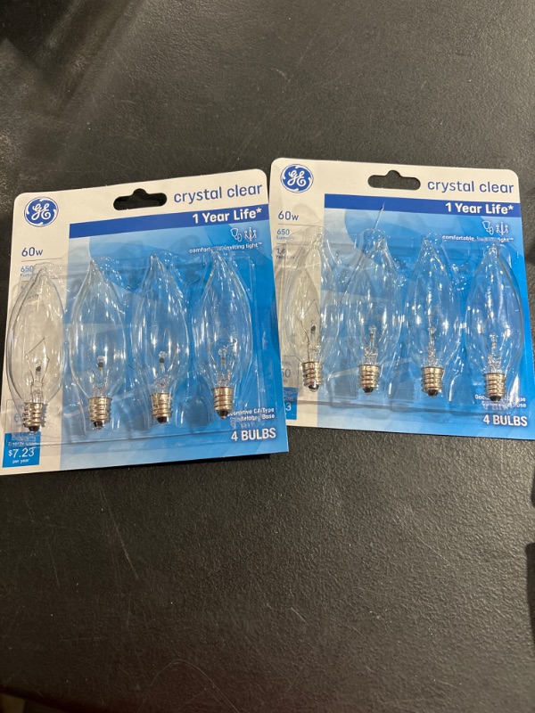 Photo 2 of 2 PACK GE Crystal Clear Light Bulbs, Candelabra, 60 Watts - 4 bulbs