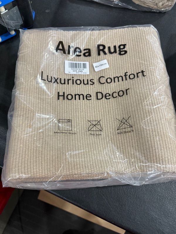 Photo 1 of Seavish Beige Hallway Runner Rug Machine Washable Rug, 2X6 Kitchen Runner Rug Cotton Hand Woven Reversible Farmhouse Low-Pile Entryway Rug for Laundry Room Bedroom Bathroom Foyer Living Room 2'W x 6'L Beige