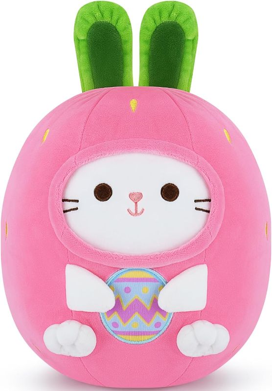 Photo 1 of Easter Bunny Stuffed Animal,Strawberry Bunny Plush Pillow,Kawaii Rabbit Easter Eggs Plush Toy,Soft Rabbit Hugging Pillow Cushion Doll,Cute Plushies for Kids Adults Gifts(12” Pink Rabbit)
