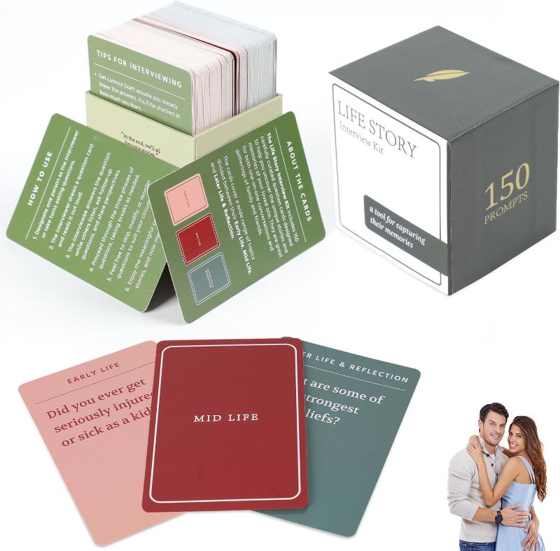 Photo 1 of 150 Life Story Interview Kit Cards - Tales Life Story Interview Kit- Get to Know Parents and Grandparents for Family Game Night with Curated Question Cards
