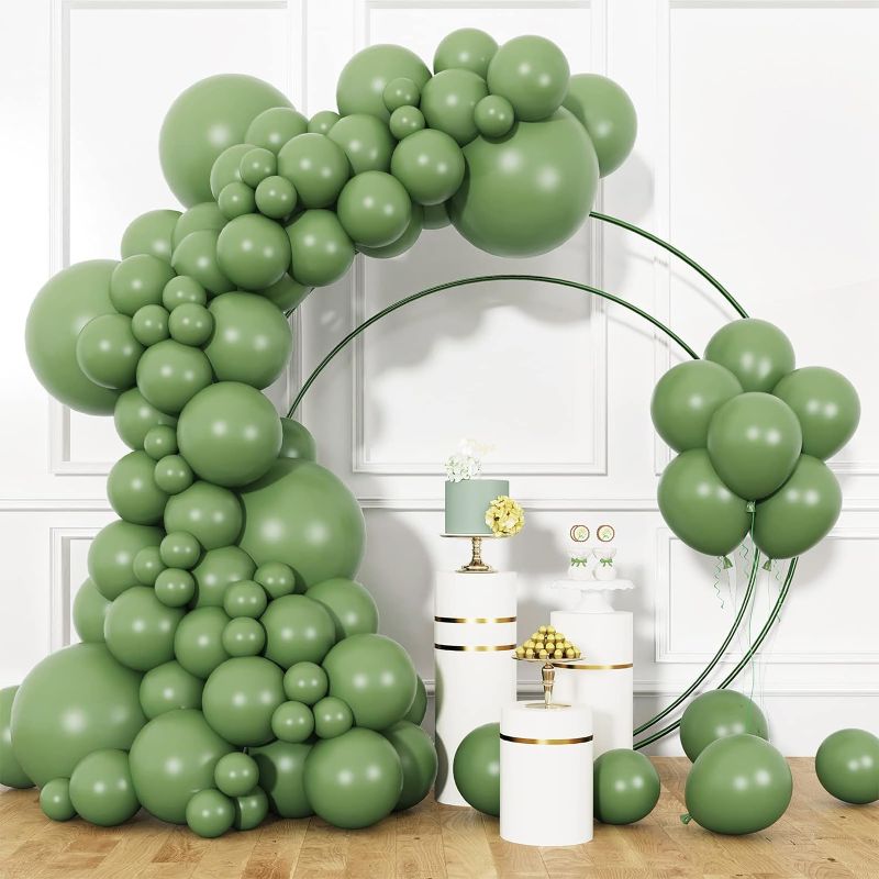 Photo 1 of RUBFAC Sage Green Balloons Different Sizes 105pcs 5/10/12/18 Inches for Garland Arch, Olive Green Party Latex Balloons for Birthday Graduation Baby Shower Wedding Anniversary Party Decoration
