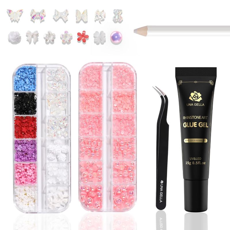 Photo 1 of  Nail Art Rhinestones Set With Rhinestone Glue 2000+ Pcs 3D Flower Nail Beeds Nail Stickers Nail Charms with Wax Pencil and Tweezers Nail Gems Nail Crystals Nail Art Tools for Home DIY 