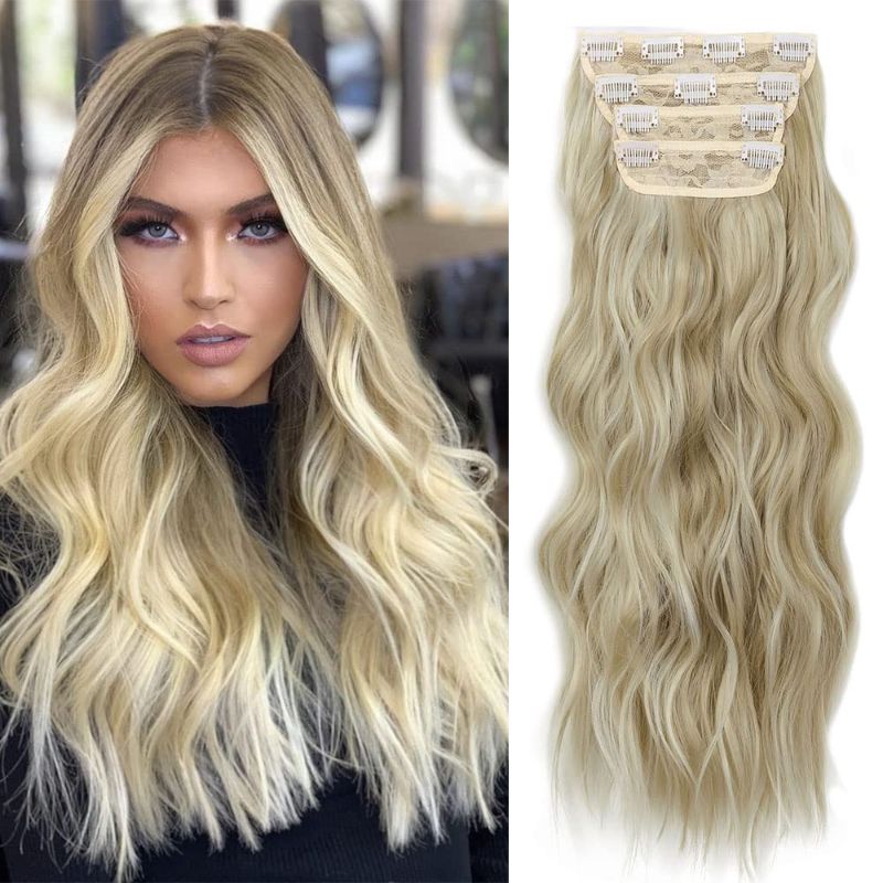 Photo 1 of OMGREAT Clip In Extensions 4Pcs 20Inch Hair Extensions with Clips, Synthetic Wavy Hair Extensions, Clip-In Hairpiece, P85-613# 