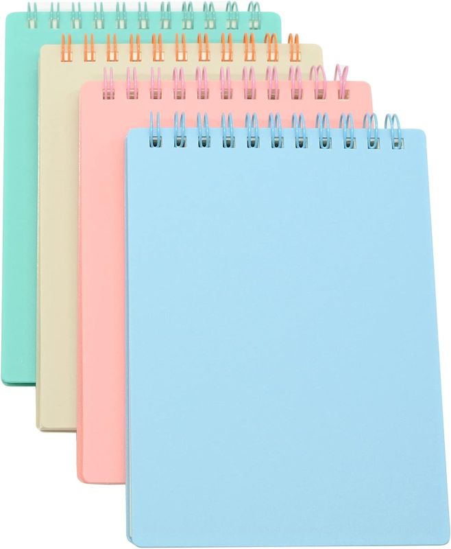 Photo 1 of  Top Bound Spiral Notebook, 4 Pcs 4 Color A6 Size Thick Plastic Hardcover 8mm Ruled Paper 80 Sheets (160 Pages) Journal for School and Office Supplies (Light Color)
