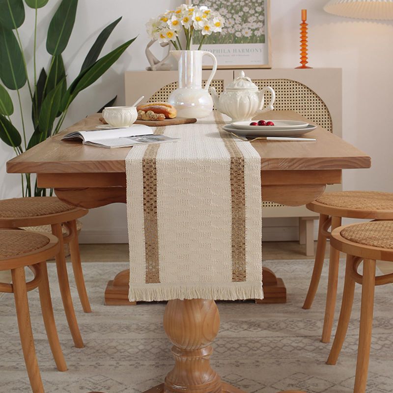 Photo 1 of Linen Farmhouse Rustic Boho Table Runners 12x72 Inches Cream with Tassels for Home Deco, Coffee Outdoor Dining Living Room Centerpiece Bohemian Bedroom Decor (Cream, Table Runner, 12x72)
