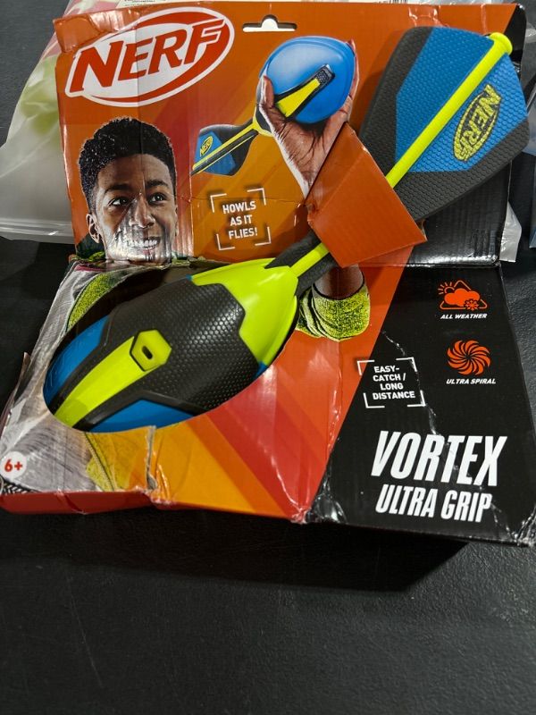 Photo 2 of Nerf Vortex Ultra Grip Football, Designed for Easy Catching, Howling Whistle Sound, Distance-Optimizing Tail, Water-Resistant, All-Weather Play