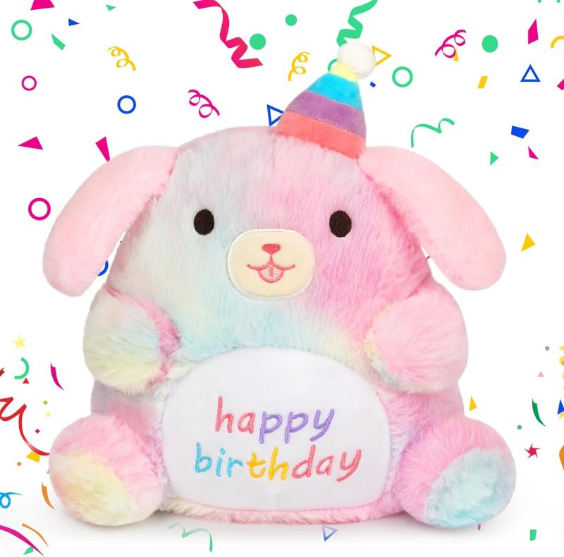 Photo 1 of KOPHINYE Happy Birthday Dog Plush, 9inch Rainbow Birthday Dog Stuffed Animal Happy Birthday Plush, Cute Soft Puppy Plush Toy Birthday Gift for Kids, Women, Girlfriend 