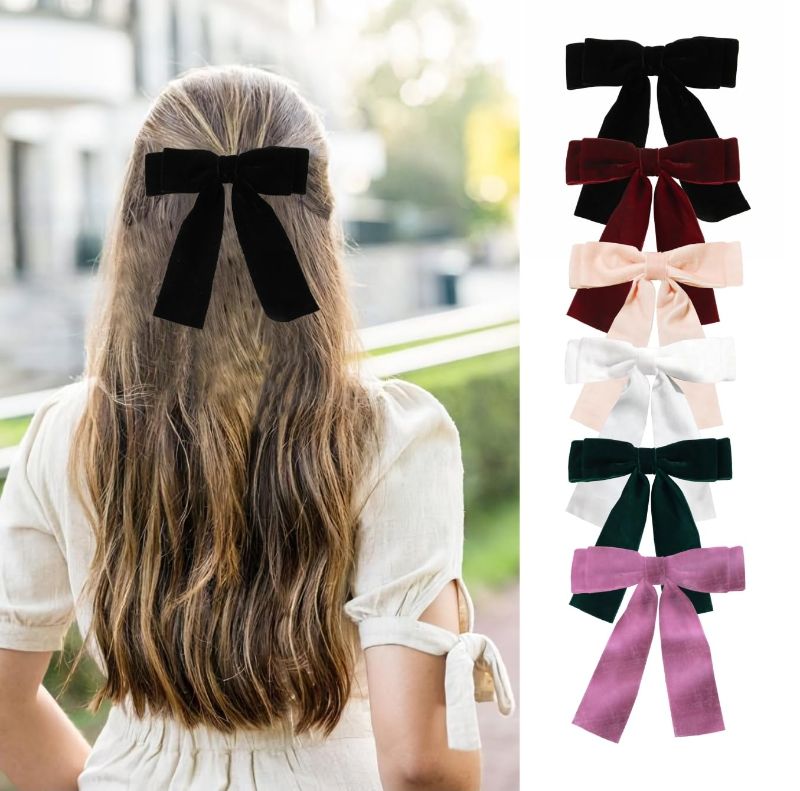 Photo 1 of CISMARK 6 PCS Velvet Hair Bow Hair Clips for Women,Velvet Hair Ribbon Headband With Bow, Silk Hair Bow Cute Bridal Bow Toddler Girl Hair Clips Baby Teen Girl Hair Styling Accessories
