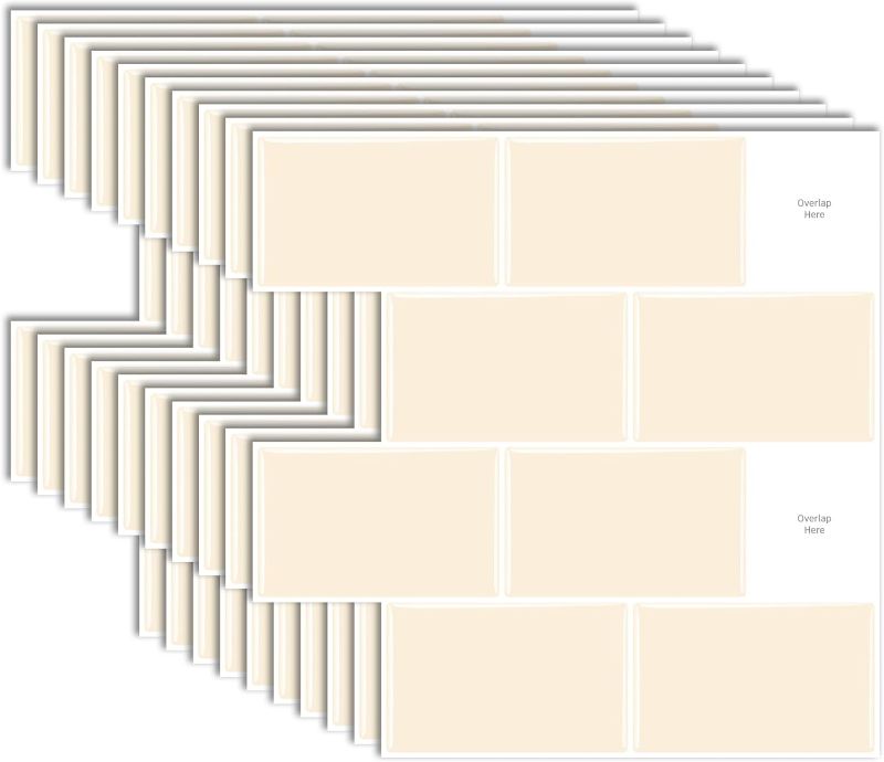 Photo 1 of 10-Sheet Peel and Stick Tiles Backsplash, 12"x12", 3D Subway Tiles, Self Adhesive Backsplash Stickers, 3D Wall Tiles for Kitchen, Bathroom, Fireplace, Bedroom, Beige
