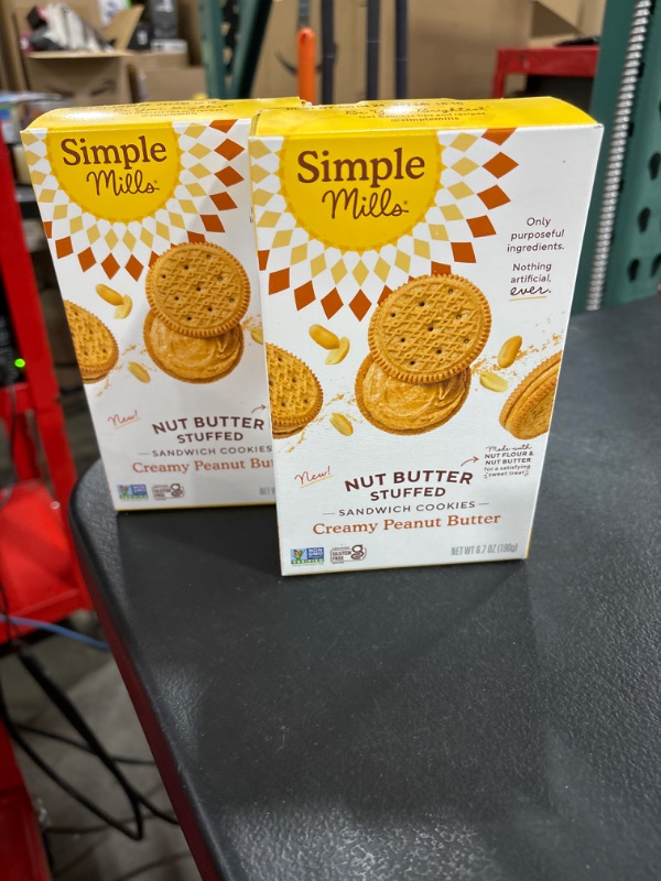 Photo 2 of 2 PACK Simple Mills Creamy Peanut Butter Sandwich Cookies - Gluten Free, Vegan, Healthy Snacks, 6.7 Ounce (Pack of 1) Creamy Peanut Butter 6.7 Ounce BB 06/04/2024