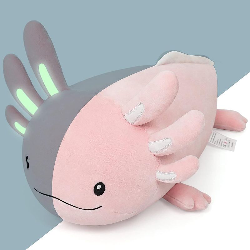 Photo 1 of Niuniu Daddy 20 Inch Pink Axolotl Plush Toy - Luminous, Realistic, Cute Stuffed Animal Plushies for Girls & Boys - Glow-in-The-Dark Birthday Gifts 