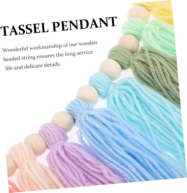 Photo 1 of  Tassels Indoor Hanging Decor Wall Hanging Baby Colorful Beads Pompom Garland Kids Room Beads Garland Indoor Decor Wooden Bead Wooden Beads Decorations Girl