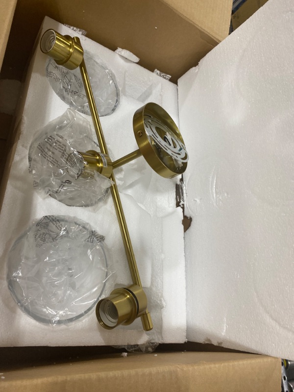 Photo 3 of Hamilyeah Gold Bathroom Vanity Light Fixtures Over Mirror, 3 Light Vanity Lights Clear Glass, Industrial Vanity Lighting Fixtures for Bath, Restroom,UL Listed 3-Light