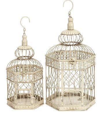 Photo 1 of Deco 79 Metal Hexagon Birdcage with Latch Lock Closure and Hanging Hook, Set of 2 21", 18"H, Cream 21", 18"H Cream