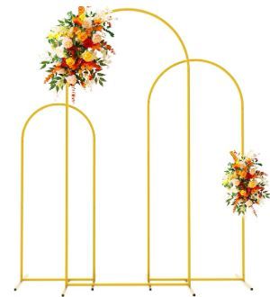 Photo 1 of Metal Arch Backdrop Stand Gold Wedding Arch Stand Set of 3 (6FT/5FT/4FT) Square Arched Frame for Birthday Party Ceremony Outdoor Indoor Celebration Decoration