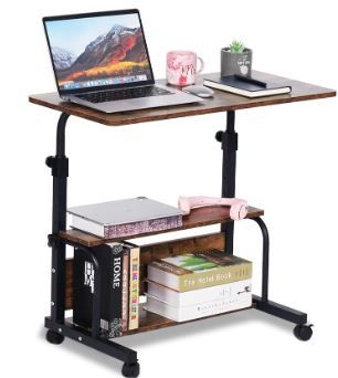 Photo 1 of Portable Rolling Desk Adjustable Height Small Standing Desk on Wheels, 32 Inch Computer Desk Laptop Table for Home Office Study Student Desk with Storage Mobile Desk for Couch Bedroom (Black)