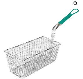 Photo 1 of Thunder Group SLFB004, Rectangular Medium Fry Basket with Green Handle, Commercial Deep Frying Basket, Silver, Blue, Green