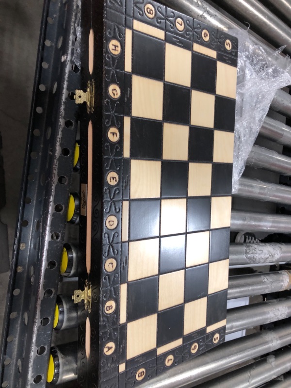 Photo 1 of Wegiel Imperator 21-Inch Luxury Wooden Chess Set for Adults and Kids - Handcrafted from Premium Beech and Birch Wood - Unique Folding Design with Chess Piece Storage, Black Imperator - Black