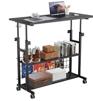 Photo 1 of AIZ Laptop Storage for Small Spaces Mobile Rolling Computer Table on Wheels for Couch Bedrooms Portable Student Desk Black 31.5’’x15.7 31.5''*15.7'' Black