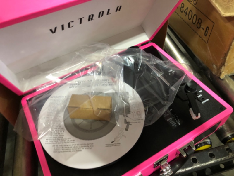 Photo 3 of Victrola Vintage 3-Speed Bluetooth Portable Suitcase Record Player with Built-in Speakers | Upgraded Turntable Audio Sound | Pink, 1SFA (VSC-550BT-PNK)