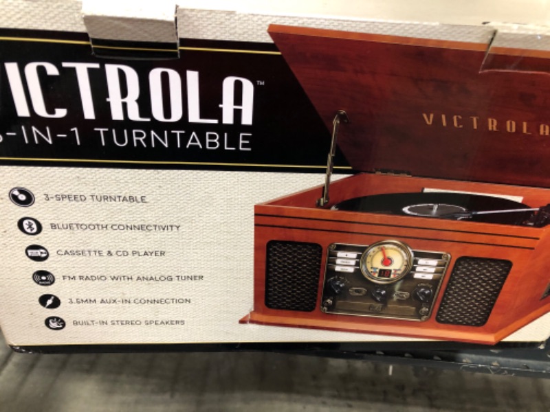Photo 2 of Victrola Nostalgic 6-in-1 Bluetooth Record Player & Multimedia Center with Built-in Speakers - 3-Speed Turntable, CD & Cassette Player, FM Radio | Wireless Music Streaming | Mahogany