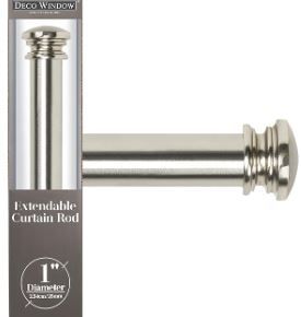 Photo 1 of Deco Window 1 Inch Adjustable Satin Silver Curtain Rod for Windows & Doors Curtains with Round Finials & Brackets Set - 52" to 144" Satin Silver 52" to 144"
