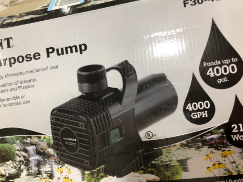 Photo 1 of Little Giant F30-4000 115-Volt, 4060 GPH Wet Rotor Pump with 20-Ft. Cord for ponds up to 4000 Gallons, Black, 566726 4000 GPH