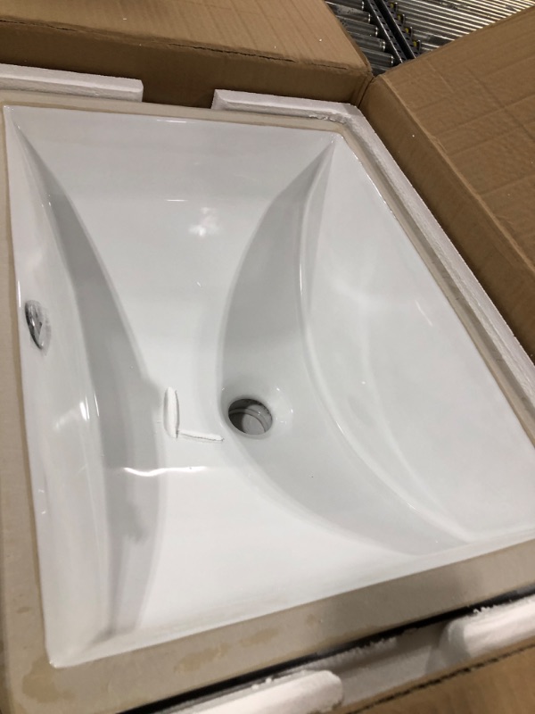 Photo 2 of Undermount Bathroom Sink 18.7"X11.9" Inch White Rectangular Porcelain Ceramic Vanity Basin with Overflow 