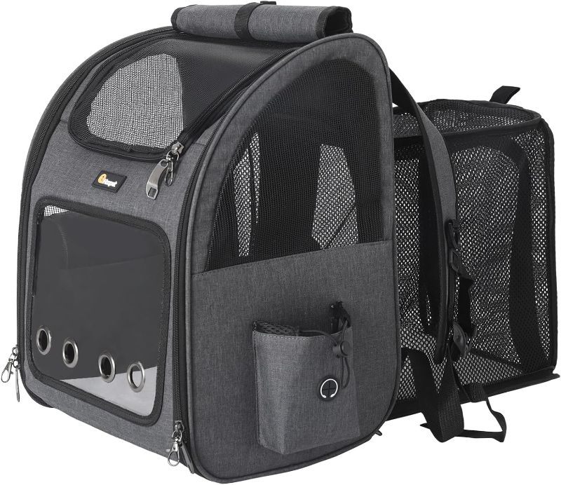 Photo 1 of HOOPET Cat Backpack Carrier, Small and Medium Dogs and Cats Bags,Expandable Pet Carrier Backpack,Airline Approved,Suitable for Hiking/Travel/Camping, Etc, Foldable, Easy to Carry (Grey-02)
