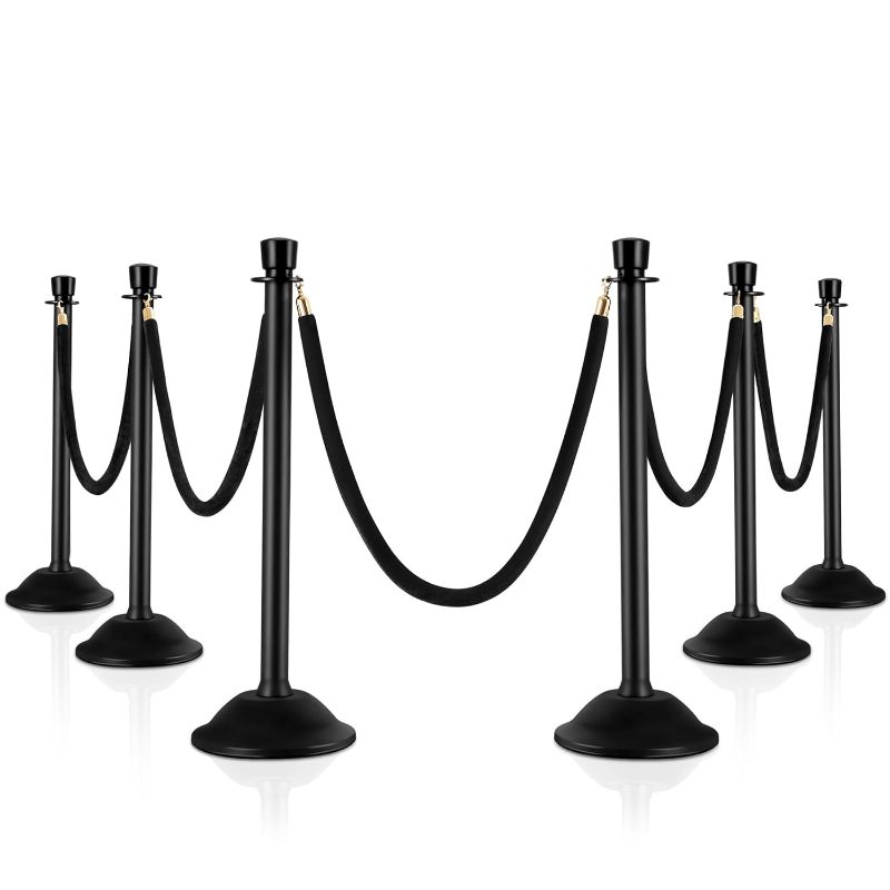 Photo 1 of HABUTWAY Red Velvet Stanchion, 6pcs Stanchion Set, Lightweight Crowd Control Stanchions with 5ft Velvet Rope, Black Delineator Post with w/Sturdy Base, Easy Connect Assembly?Red Rope? 6 PC Red+Black