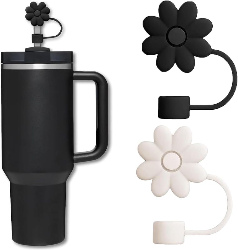 Photo 1 of (4+2)4PCS Flower Straw Covers Toppers for Stanley Cups 30&40 Oz Tumbler Silicone Straw Caps Tips with 2PCS Initial Letter Charms Personalized Stanley Tumblers Accessories(M) L7049A