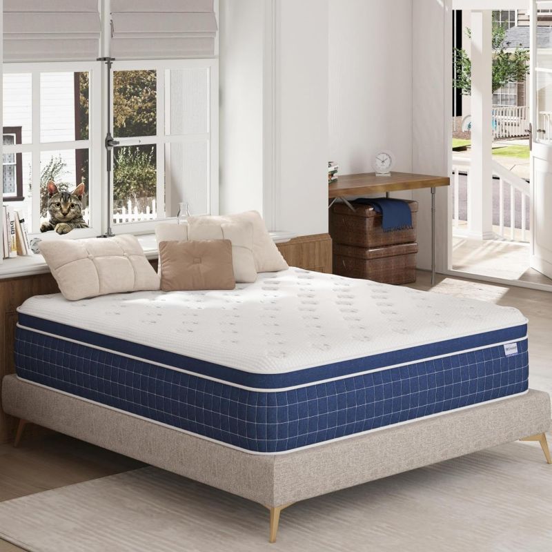 Photo 1 of EEN EEN SLEEP King Size Mattress, 12 Inch Hybrid King Mattress in a Box, Mattress King Size with Memory Foam and Independent Pocket Springs, Strong Edge Support, Release Pressure, Medium