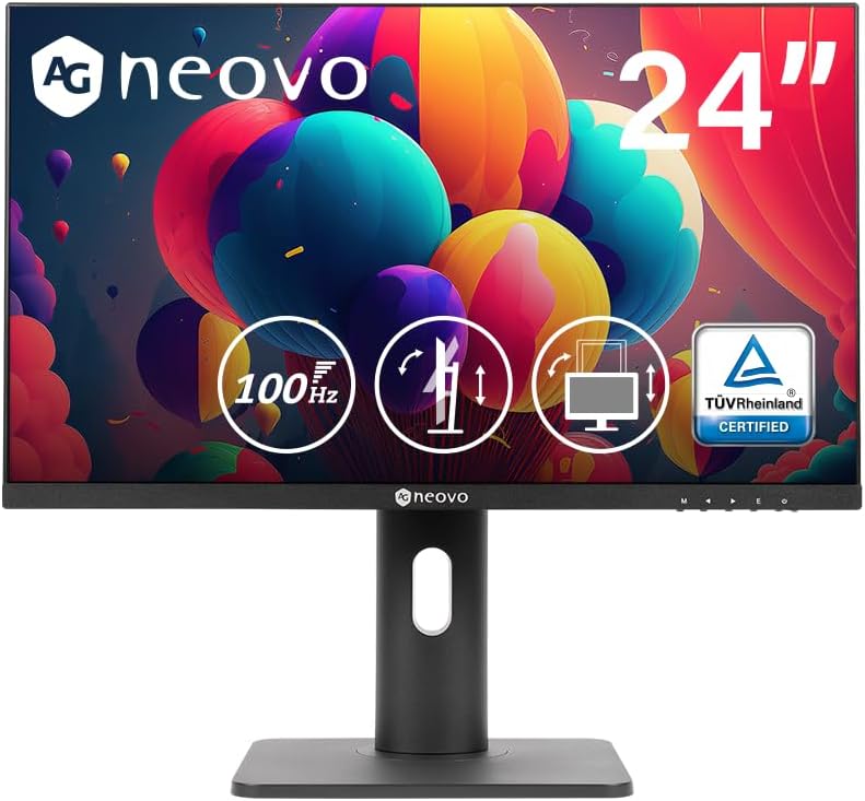 Photo 1 of AG Neovo MH2403 24 Inch Monitor, Height Adjustable,100Hz, TUV Eyesafe Certified, FHD 1920 x 1080p, IPS, VGA, HDMI, DisplayPort and Speakers, Rotate, Swivel and Tilt Stand, FreeSync Compatible
