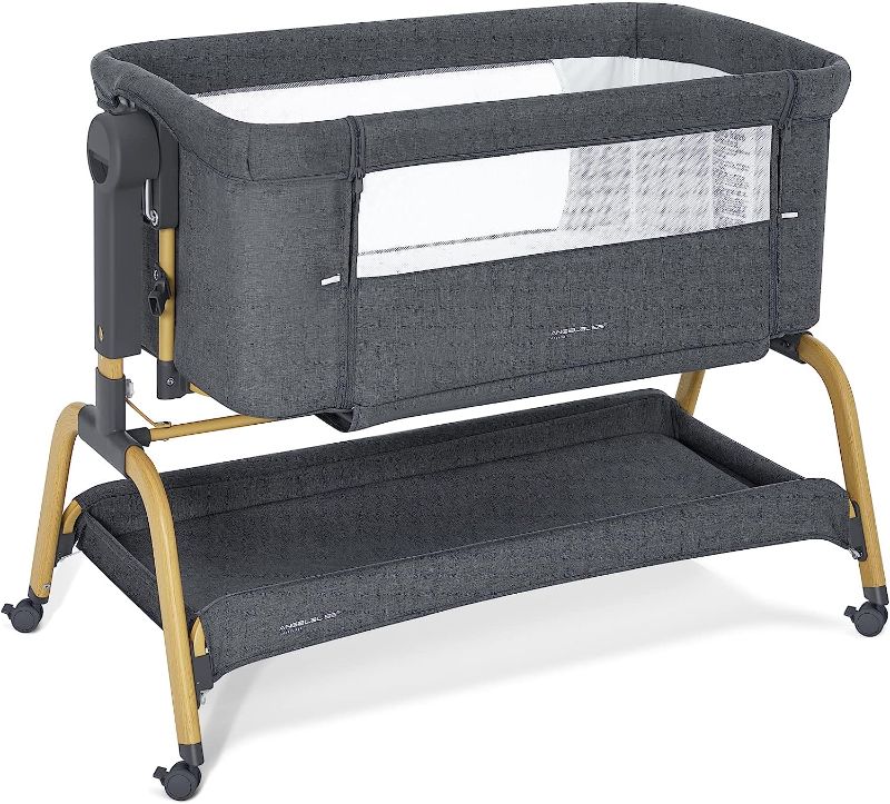 Photo 1 of ANGELBLISS 3 in 1 Baby Bassinet, Rocking Bassinets Bedside Sleeper with Comfy Mattress and Wheels, 6 Height Adjustable Easy Folding Portable Bedside Crib for Newborn Infant

