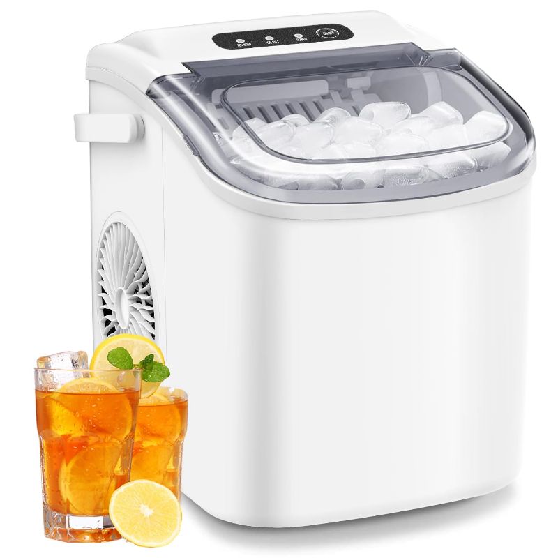 Photo 1 of Ice Maker Machine Countertop, 26 lbs in 24 Hours, 9 Cubes Ready in 6 Mins, Self-Cleaning, Portable Ice Maker with Ice Scoop and Basket,White
