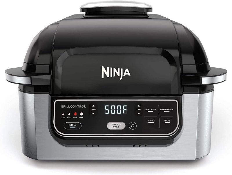 Photo 1 of Ninja AG301 Foodi 5-in-1 Indoor Electric Grill with Air Fry, Roast, Bake & Dehydrate - Programmable, Black/Silver
