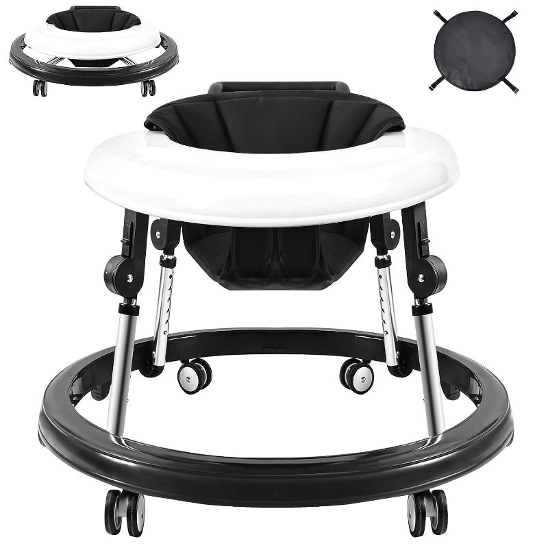 Photo 1 of Baby Walker, Foldable 9-Gear Height Adjustable Baby Walker with Wheels, Infant Toddler Walker with Foot Pads, Anti-Fall Baby Walkers and Activity Center Bouncer Combo for Boys and Girls 6-24 Months
