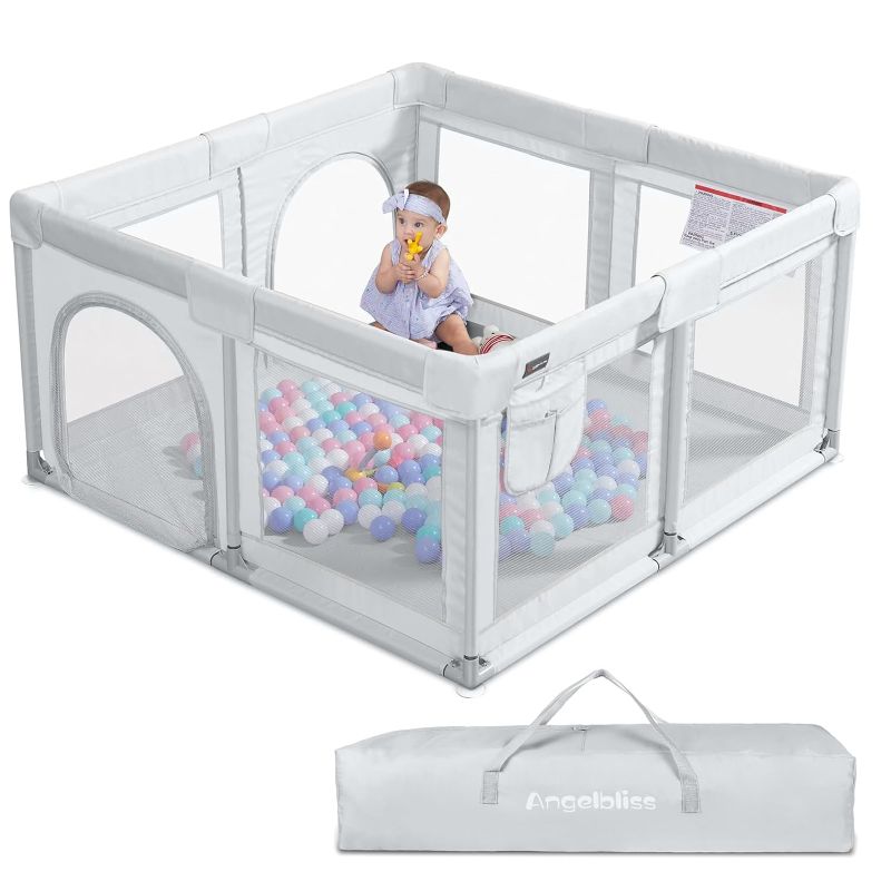 Photo 1 of ANGELBLISS Baby Playpen, Large Baby Playard, Indoor & Outdoor Kids Activity Center with Anti-Slip Base, Sturdy Safety Play Yard with Breathable Mesh, Kid's Fence for Infants Toddlers (Grey, 50x50)
