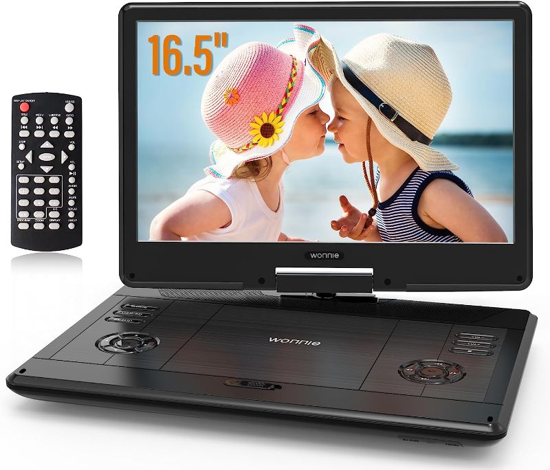 Photo 1 of WONNIE 16.5" Portable DVD Player with 14.1" Large HD Swivel Screen, 6 Hours Rechargeable Battery, High Clear Volume Speaker, Support USB/SD Card/Sync TV, Last Memory and Multiple Disc Formats
