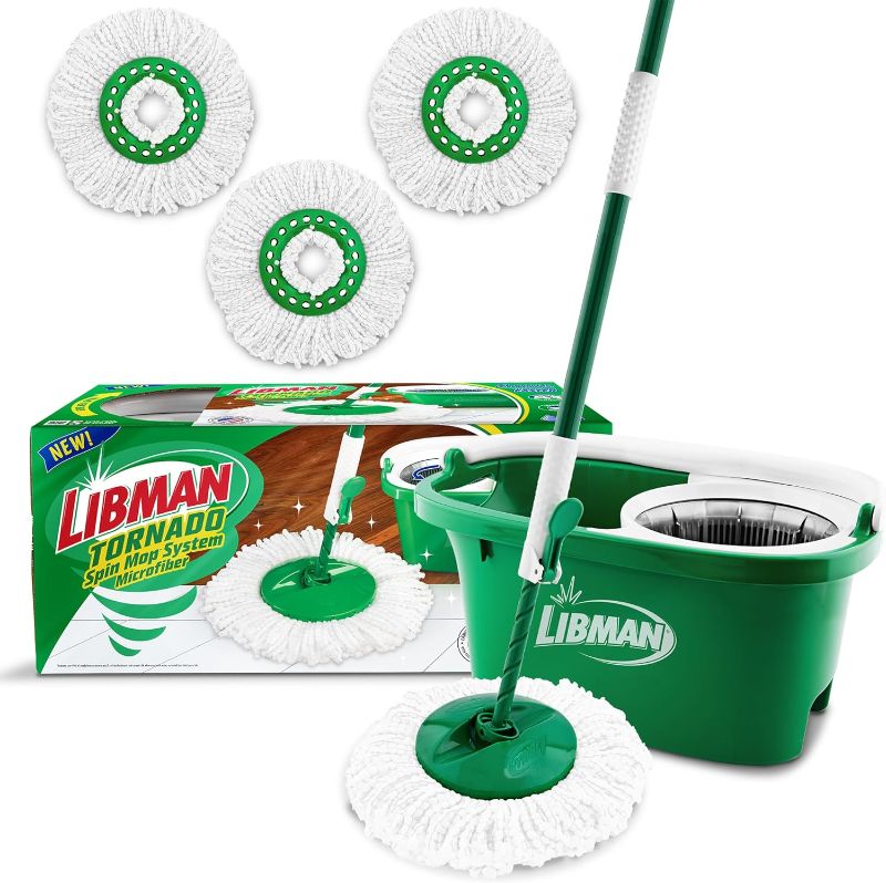 Photo 1 of Libman Tornado Spin Mop System Plus 3 Refill Heads | Mop and Bucket with Wringer Set | Floor Mop | Spin Mop | Libman Mop | Mops for Floor Cleaning | Hardwood Floor Mop | 4 Total Mop Heads Included
