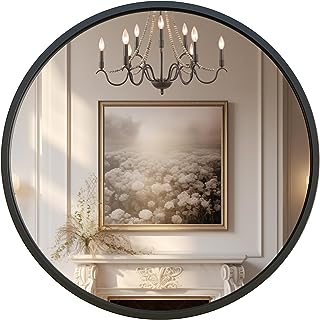 Photo 1 of G-LEAF 24 inch Round Mirror, Circle Wall Mirror for Bathroom Vanity, Entryway Living Room, Matte Black Metal Frame for Home Decor Black 24 IN