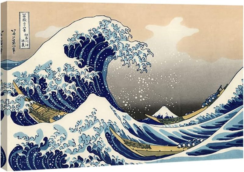 Photo 1 of Wieco Art Great Wave of Kanagawa Katsushika Hokusai Giclee Canvas Prints Wall Art Abstract Seascape Pictures Paintings for Living Room Home Decorations Large Modern Stretched and Framed Sea Artwork
