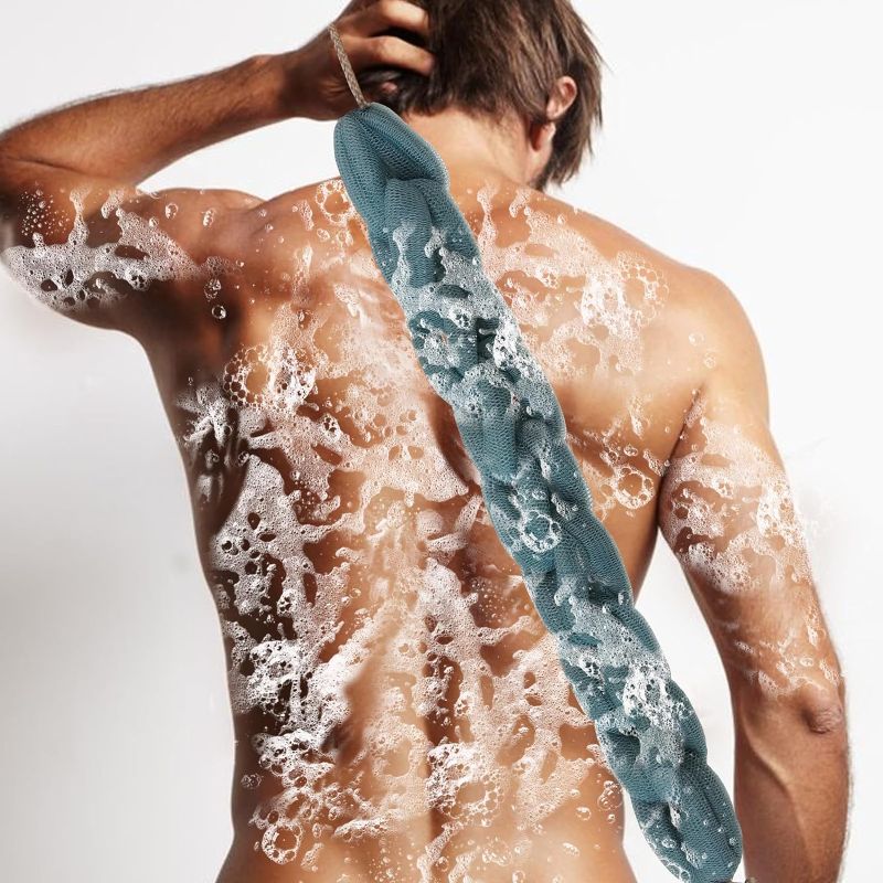 Photo 1 of Bath Loofah Shower Sponge Soft Mesh Loofah Body Scrubber with Long Loofah Bath Sponge for Men Women Body Wash Exfoliator Shower Puffs 