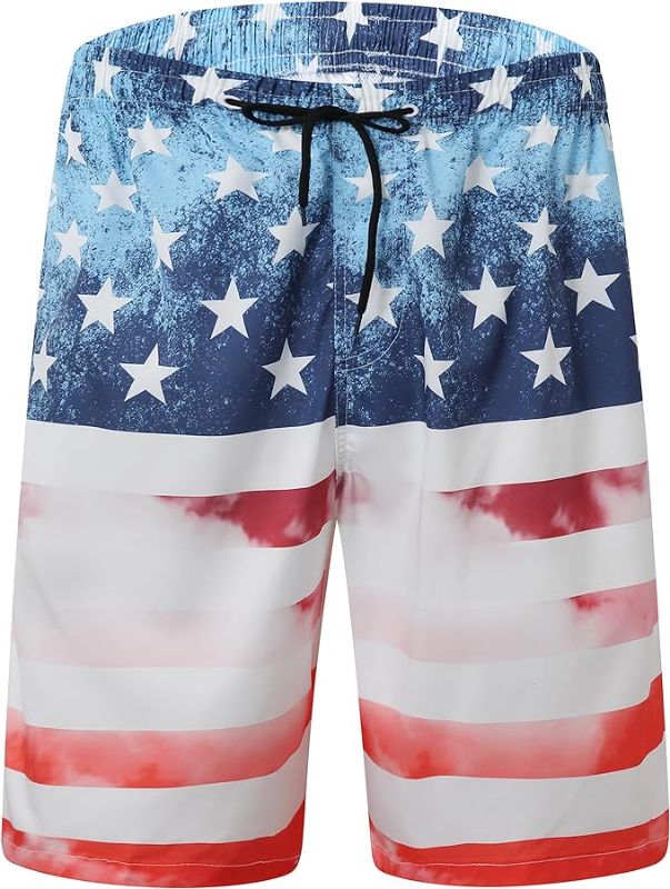 Photo 1 of [Size Small] ft FENTENG Mens Swim Trunks for Men, American Flag and Motorcycle Flag Mens Board Shorts Swimwear Bathing Suit with Mesh Lining, Funny Hawaii Quick Dry Beach Shorts for Men Swimming Trunks, Small