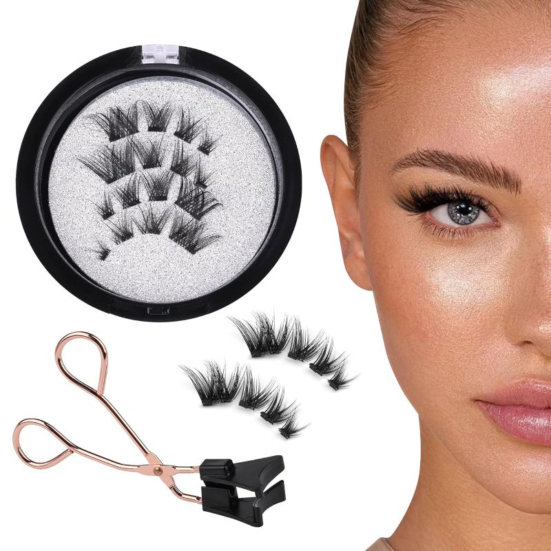 Photo 1 of wiwoseo Magnetic Eyelashes Natural Look No Glue Lashes Manga Wispy Magnetic Lashes without Eyeliner Reuseable Waterproof Clear Band Lashes Natural Lash Extensions Magnetic Eyelashes with Applicator 