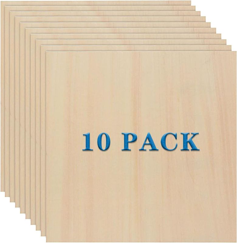 Photo 1 of 10 Pack Basswood Sheets 3mm 10 x 10 x 1/8 Inch Plywood Board, Thin Natural Unfinished Wood for DIY Crafts Painting, Hobby, Model Making, Wood Burning and Laser Projects 