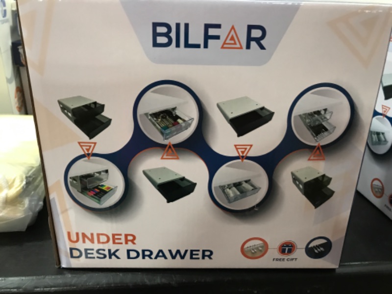 Photo 2 of BILFAR Under Desk Drawer Organizer Slide Out - Hidden Shelf - Comes with a cables organizer- Strong adhesive - Drawers Under Table Storage and all of desk accessories (double large white) double large drawer white